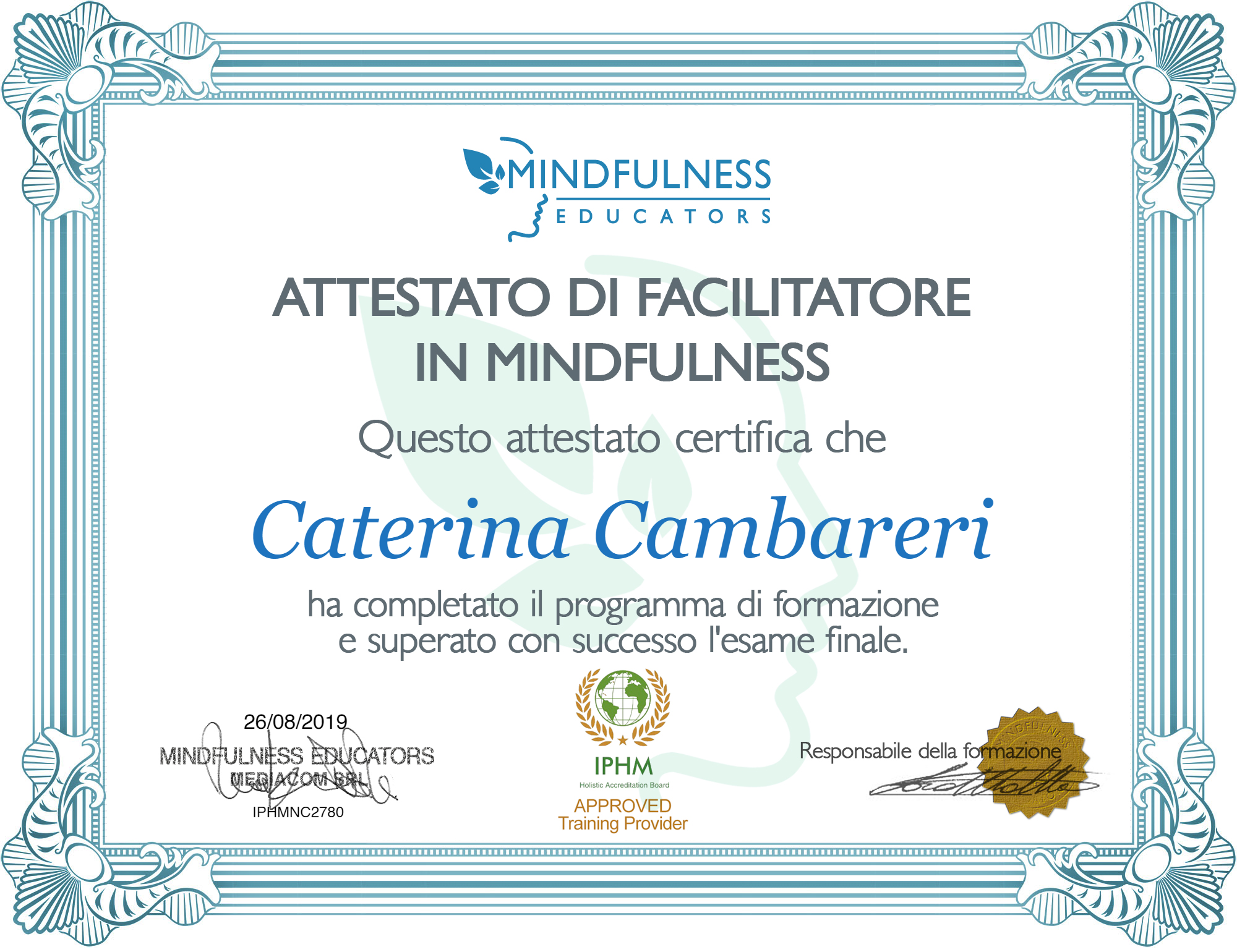 Certificato Corso mindfulness - Caterina Cambareri - Chi sono