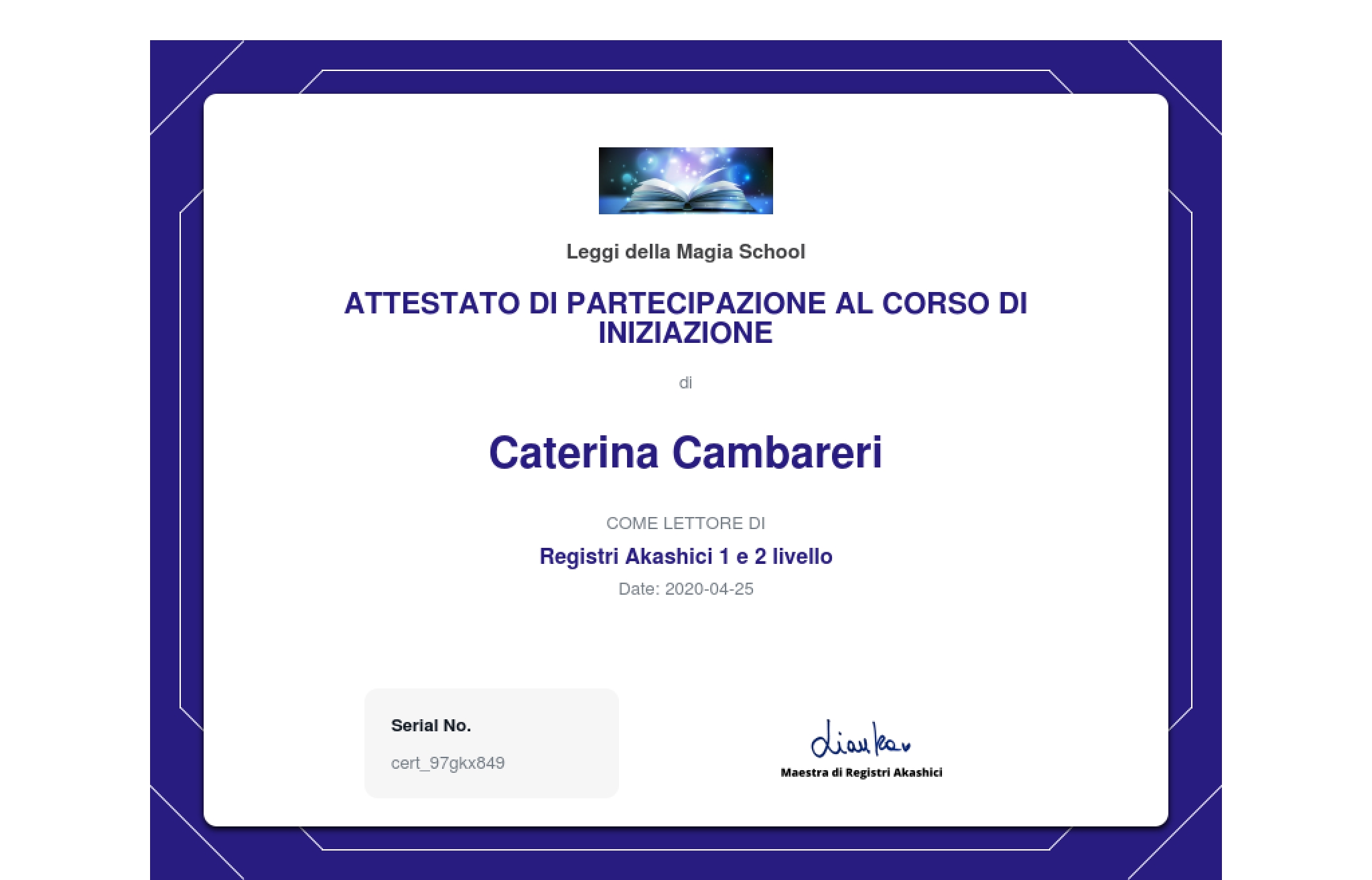 certificate of completion for registri akashici 1 e 2 livello page 0001 - Caterina Cambareri - Chi sono